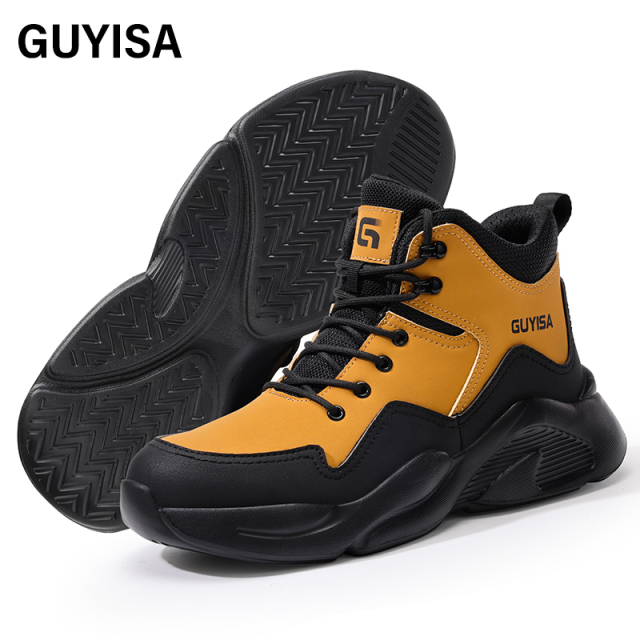 GUYISA  Safety Boots European Standard Steel Toe Fashion Breathable Leather Upper  Smash-proof stab-proof safety shoes for men