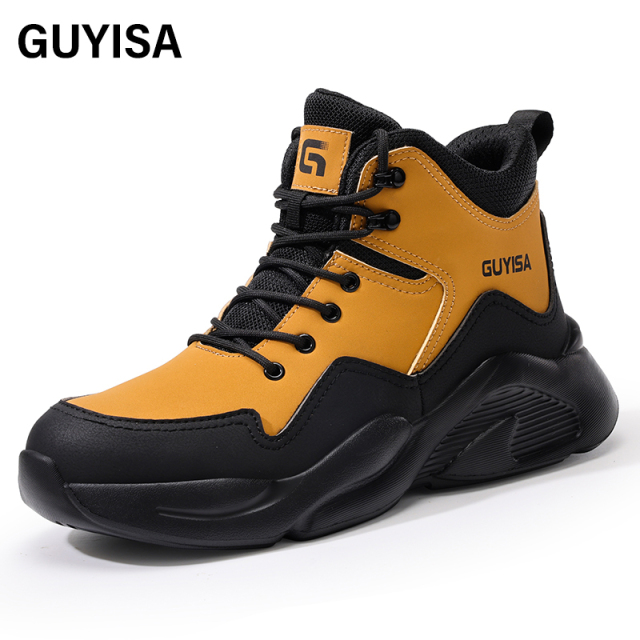 GUYISA  Safety Boots European Standard Steel Toe Fashion Breathable Leather Upper  Smash-proof stab-proof safety shoes for men