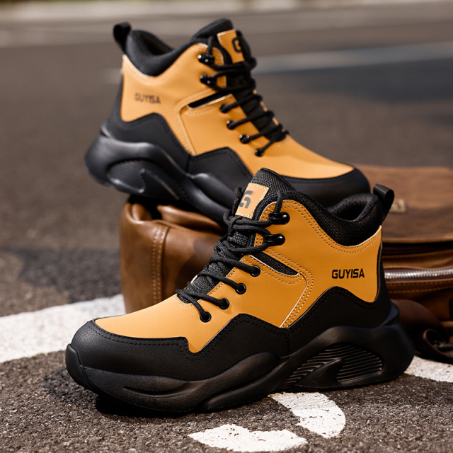 GUYISA  Safety Boots European Standard Steel Toe Fashion Breathable Leather Upper  Smash-proof stab-proof safety shoes for men
