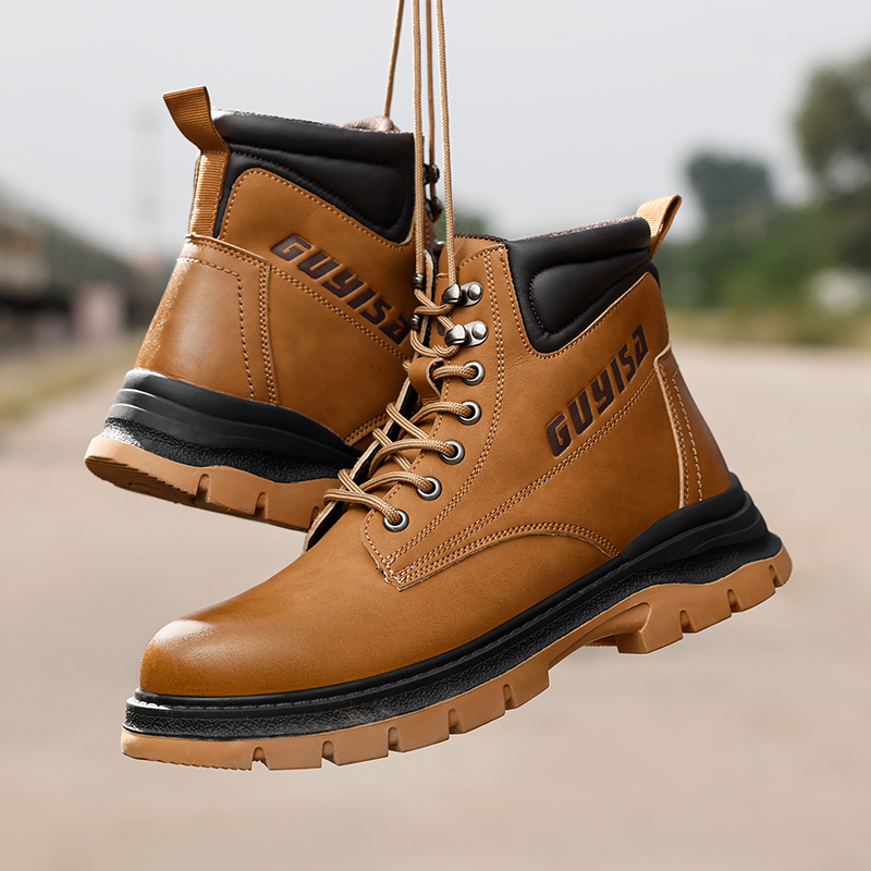 GUYISA Outdoor lightweight safety boots waterproof cowhide anti-skid wear-resistant rubber sole men's work safety boots