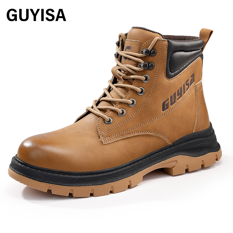 GUYISA Outdoor lightweight safety boots waterproof cowhide anti-skid wear-resistant rubber sole men's work safety boots