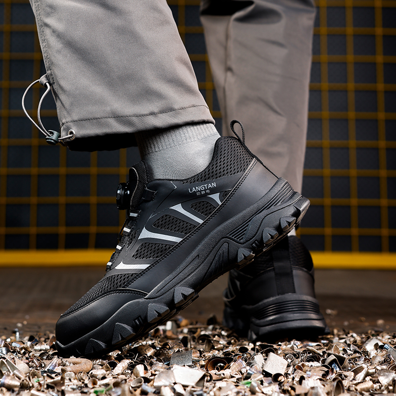 LANGTAN Stylish Men's Anti-smash Anti-puncture Microfiber Fabric Safety Shoes for men