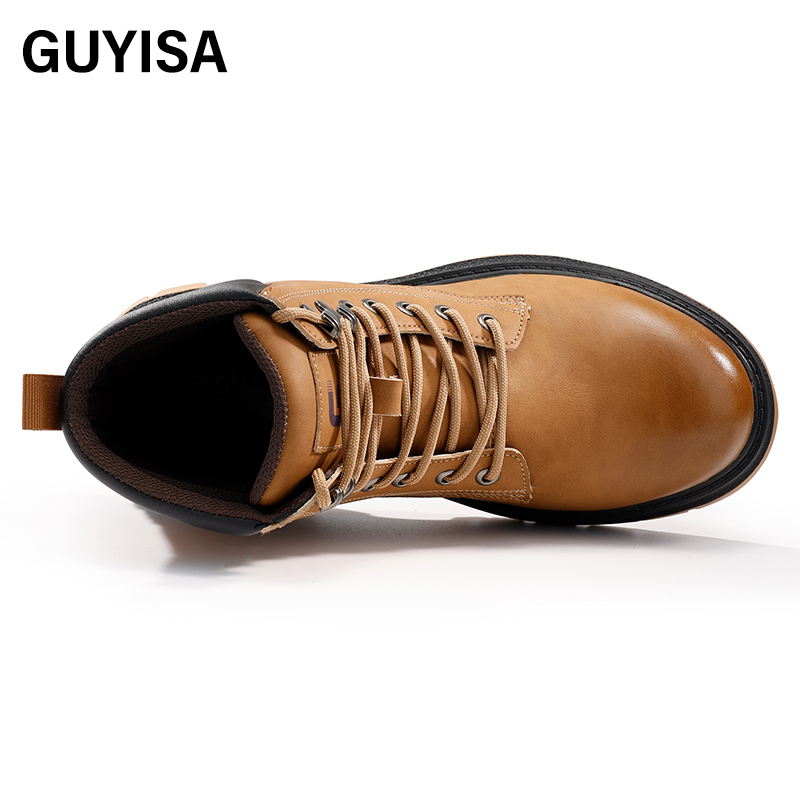 GUYISA Outdoor lightweight safety boots waterproof cowhide anti-skid wear-resistant rubber sole men's work safety boots