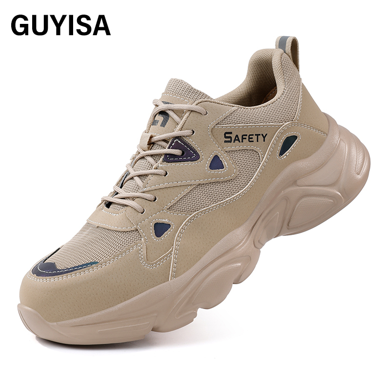 GUYISA  Hot selling khaki sports series anti - impact anti - puncture European standard steel toe cap labor protection shoes