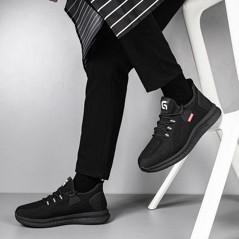 GUYISA  Black new sports series sandwich mesh chef shoes