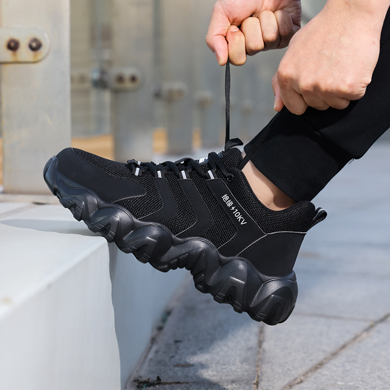 GUYISA  Sports series black anti - impact anti - puncture qualified plastic toe cap 10KV insulated labor protection shoes