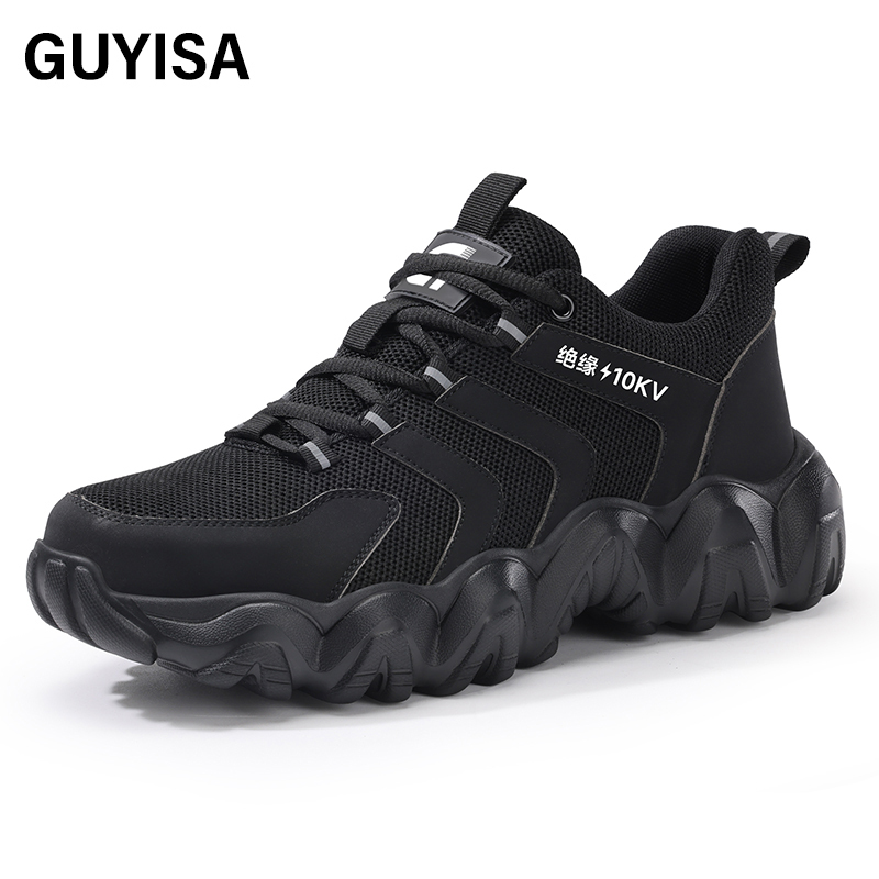 GUYISA  Sports series black anti - impact anti - puncture qualified plastic toe cap 10KV insulated labor protection shoes