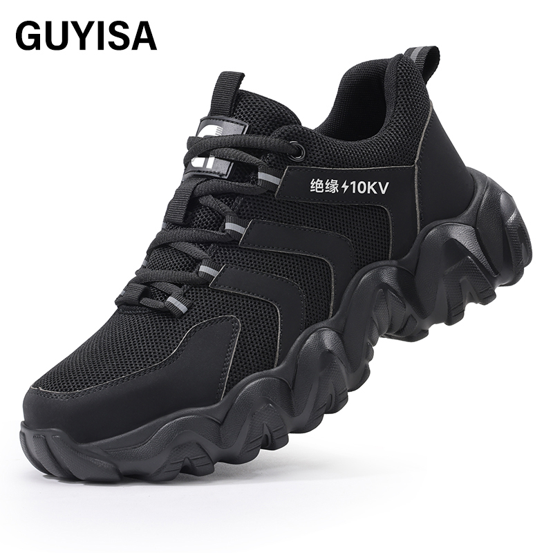 GUYISA  Sports series black anti - impact anti - puncture qualified plastic toe cap 10KV insulated labor protection shoes