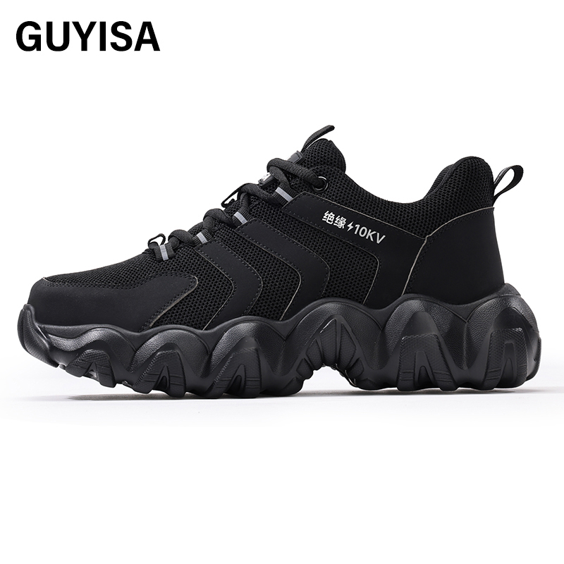 GUYISA  Sports series black anti - impact anti - puncture qualified plastic toe cap 10KV insulated labor protection shoes