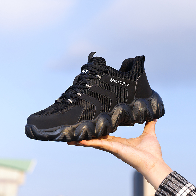 GUYISA  Sports series black anti - impact anti - puncture qualified plastic toe cap 10KV insulated labor protection shoes