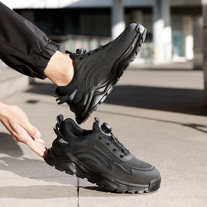 GUYISA  Black sports series lightweight European standard steel toe cap labor protection shoes