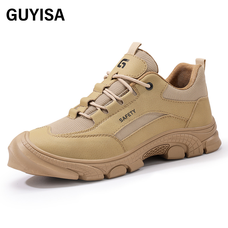 GUYISA   Workwear series khaki anti - impact anti - puncture European standard steel toe cap labor protection shoes