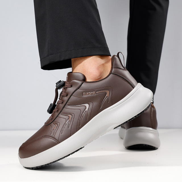 GUYISA  Microfiber new brown casual series anti-slip SRC chef shoes
