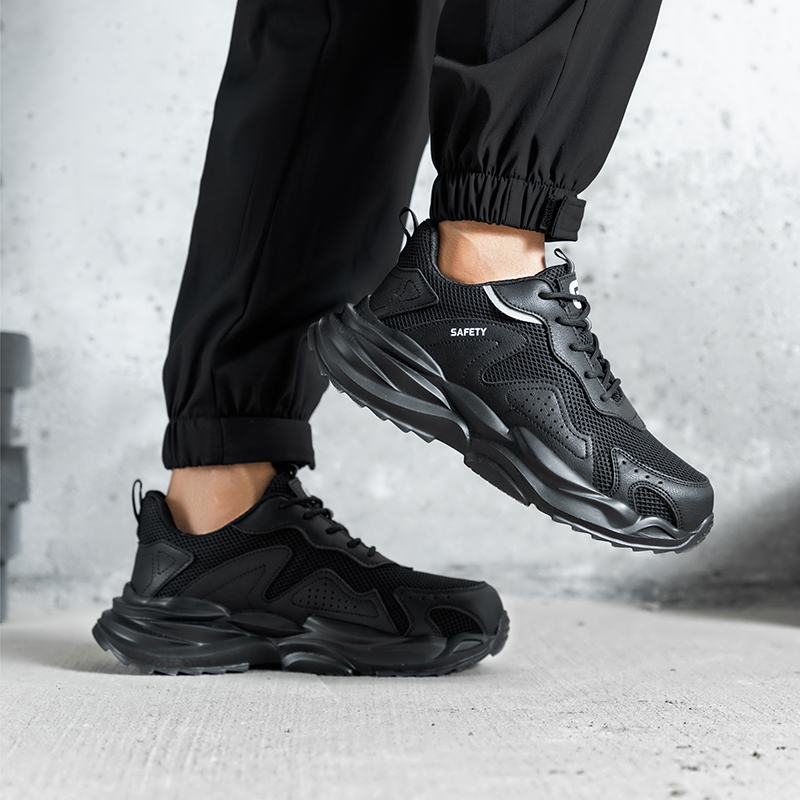 GUYISA   Sports series new black anti - smashing anti - piercing rubber - plastic sole safety shoes