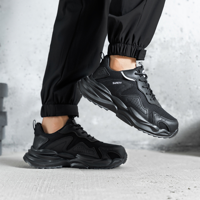 GUYISA   Sports series new black anti - smashing anti - piercing rubber - plastic sole safety shoes