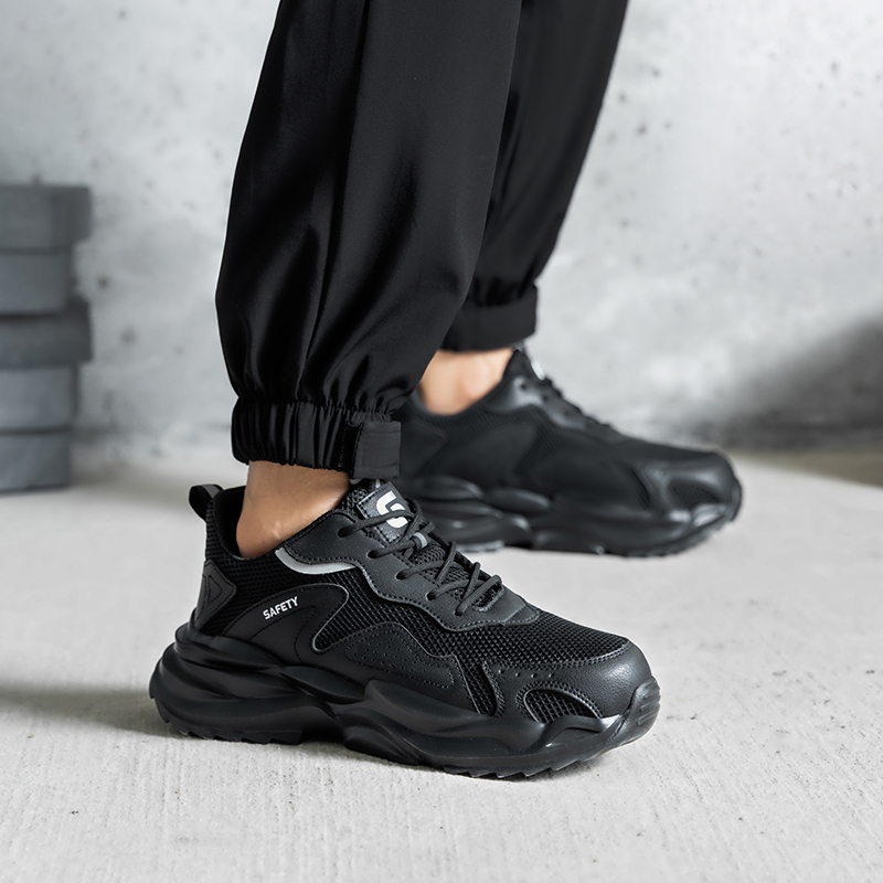 GUYISA   Sports series new black anti - smashing anti - piercing rubber - plastic sole safety shoes