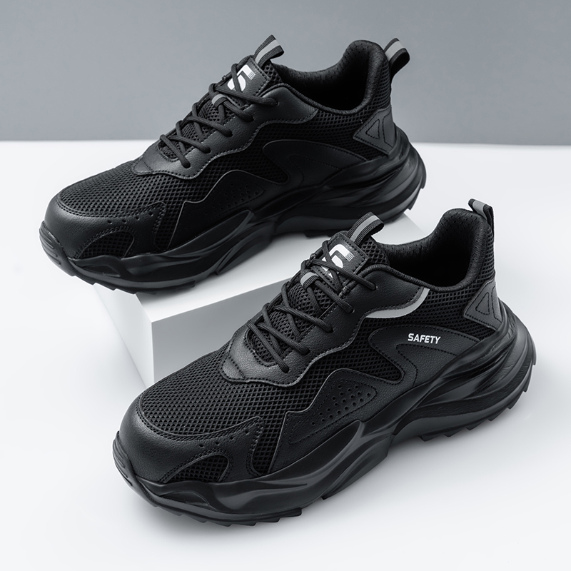 GUYISA   Sports series new black anti - smashing anti - piercing rubber - plastic sole safety shoes