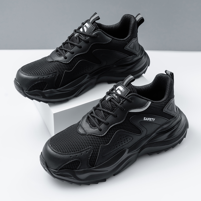 GUYISA   Sports series new black anti - smashing anti - piercing rubber - plastic sole safety shoes