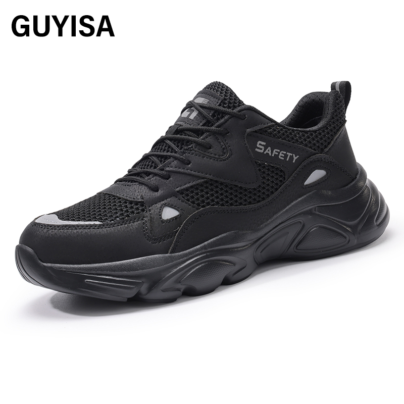 GUYISA  New black casual series European standard steel toe cap Kevlar sole rubber - plastic sole anti - smashing anti - piercing safety shoes
