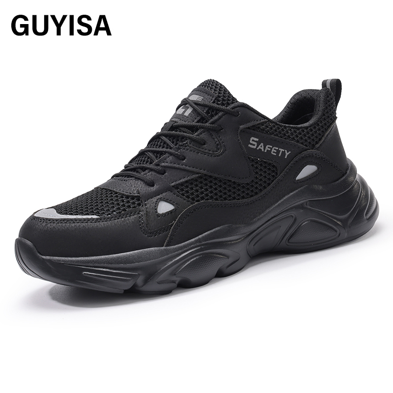 GUYISA  New black casual series European standard steel toe cap Kevlar sole rubber - plastic sole anti - smashing anti - piercing safety shoes