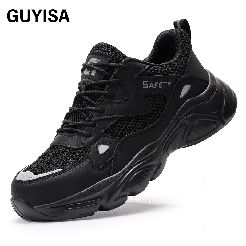 GUYISA  New black casual series European standard steel toe cap Kevlar sole rubber - plastic sole anti - smashing anti - piercing safety shoes