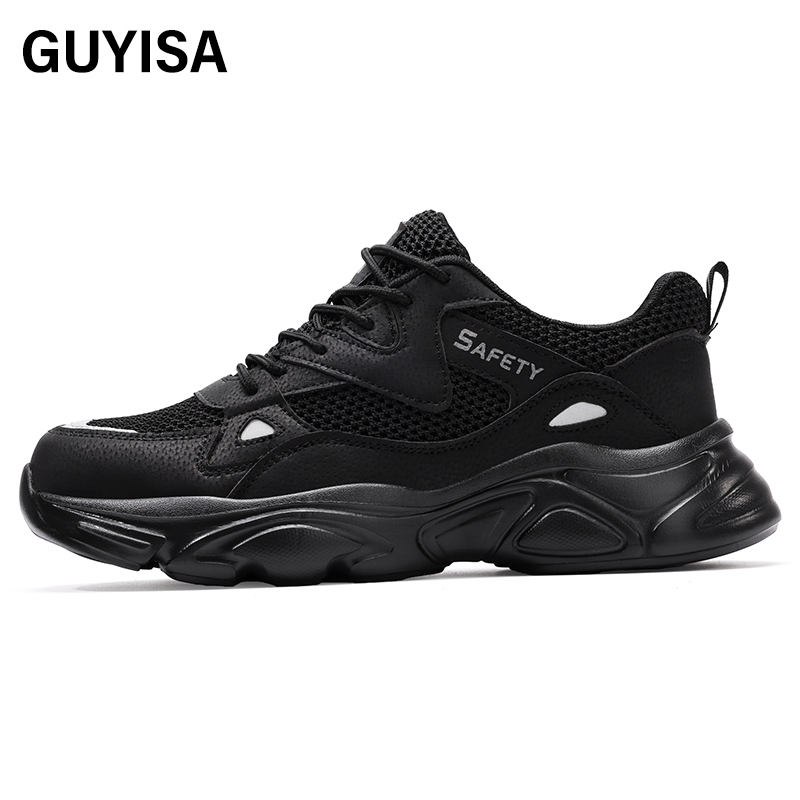 GUYISA  New black casual series European standard steel toe cap Kevlar sole rubber - plastic sole anti - smashing anti - piercing safety shoes