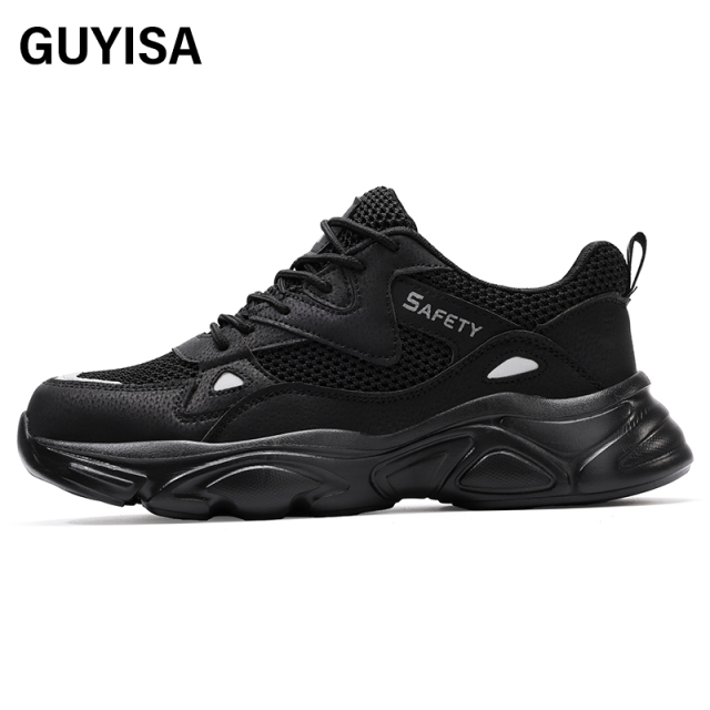 GUYISA  New black casual series European standard steel toe cap Kevlar sole rubber - plastic sole anti - smashing anti - piercing safety shoes