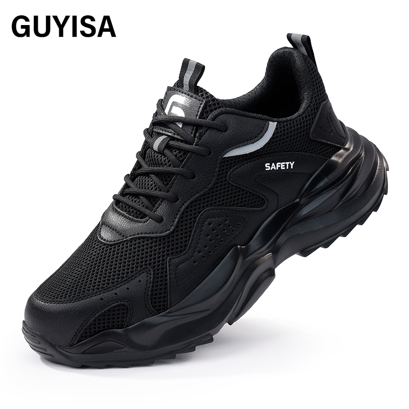 GUYISA   Sports series new black anti - smashing anti - piercing rubber - plastic sole safety shoes