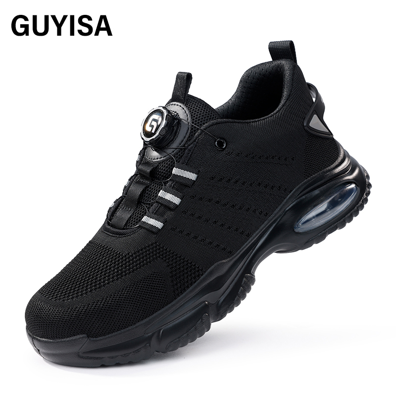 GUYISA   New black sports series rubber - plastic sole anti - smashing anti - piercing safety shoes