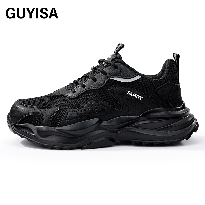 GUYISA   Sports series new black anti - smashing anti - piercing rubber - plastic sole safety shoes