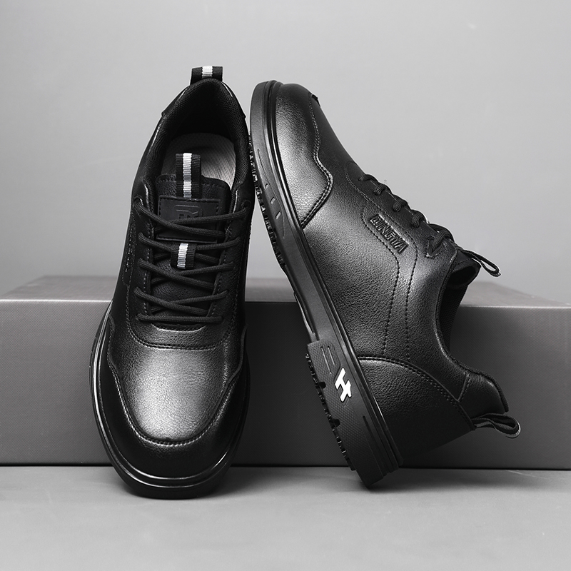 GUYISA  New black casual series super fiber rubber sole anti - slip SRC all - season chef shoes