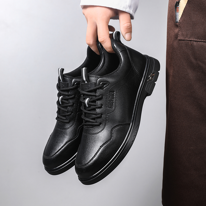 GUYISA  New black casual series super fiber rubber sole anti - slip SRC all - season chef shoes