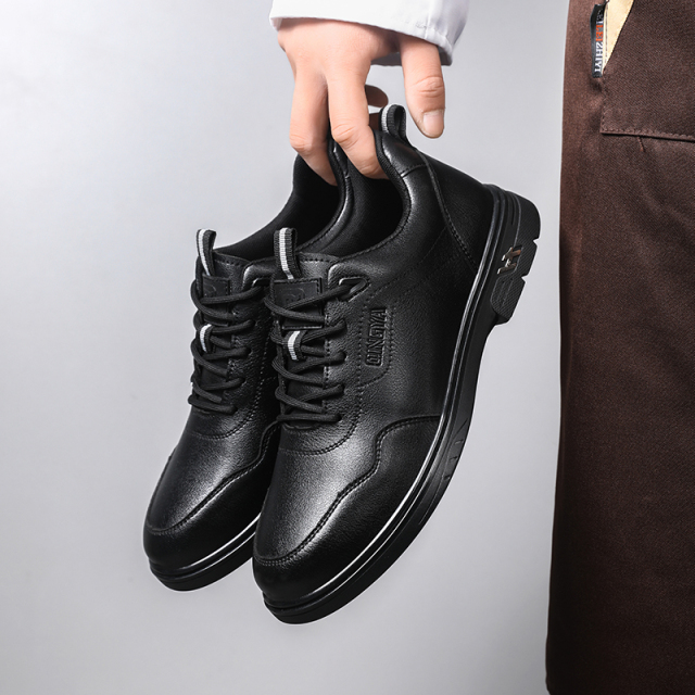 GUYISA  New black casual series super fiber rubber sole anti - slip SRC all - season chef shoes