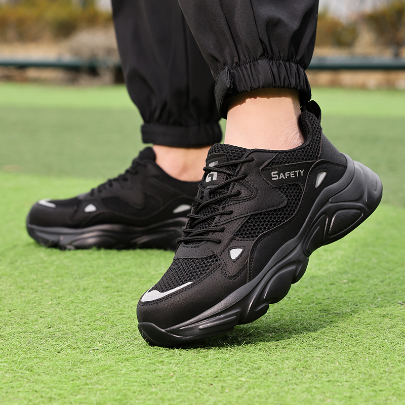 GUYISA  New black casual series European standard steel toe cap Kevlar sole rubber - plastic sole anti - smashing anti - piercing safety shoes