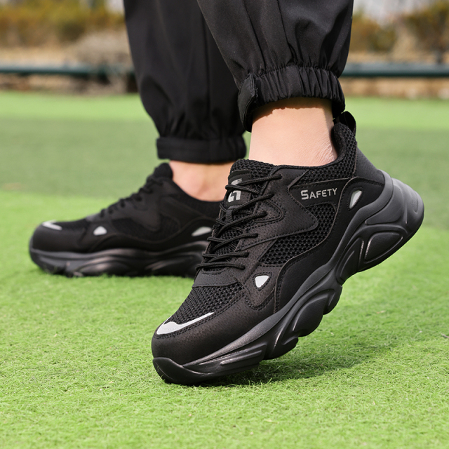 GUYISA  New black casual series European standard steel toe cap Kevlar sole rubber - plastic sole anti - smashing anti - piercing safety shoes