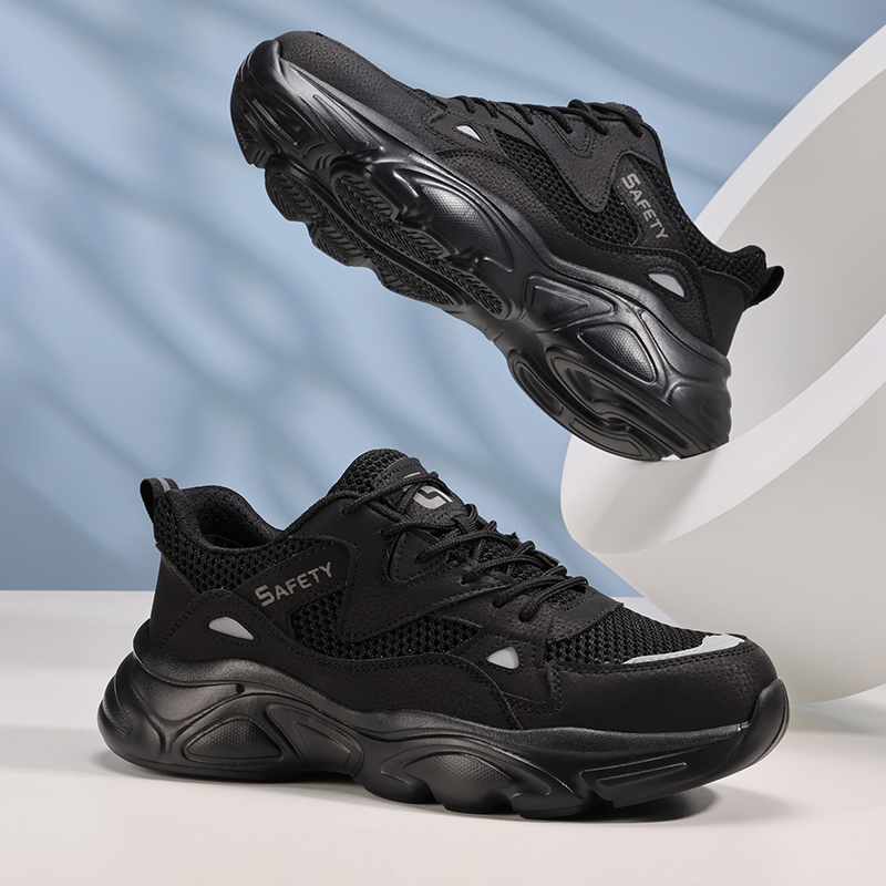 GUYISA  New black casual series European standard steel toe cap Kevlar sole rubber - plastic sole anti - smashing anti - piercing safety shoes