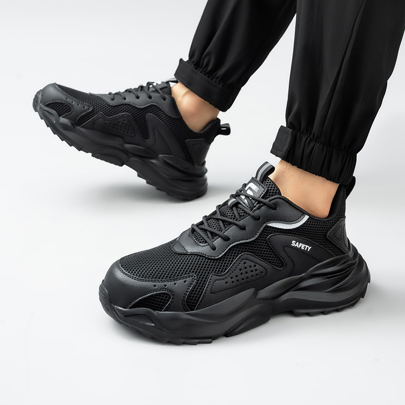 GUYISA   Sports series new black anti - smashing anti - piercing rubber - plastic sole safety shoes