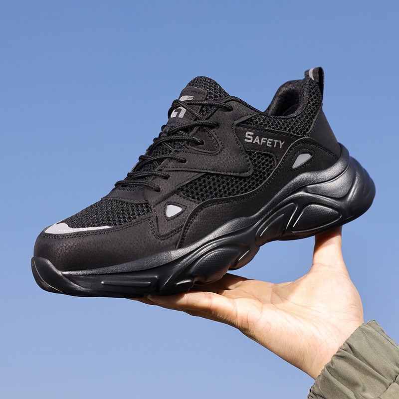 GUYISA  New black casual series European standard steel toe cap Kevlar sole rubber - plastic sole anti - smashing anti - piercing safety shoes
