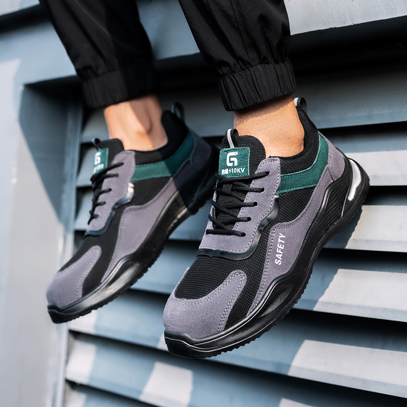 GUYISA  Grey all - season low - top sports series microfiber steel wire cloth suede standard plastic toe cap 10KV insulated anti - impact anti - puncture safety shoes