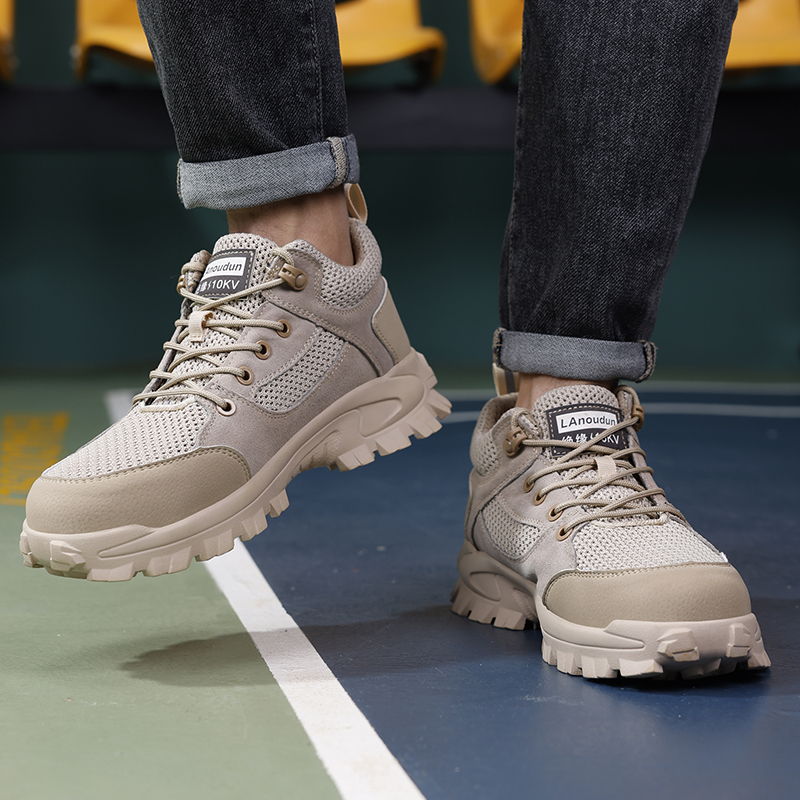 LAnoudun  New beige workwear series European standard fiberglass toe cap anti - impact anti - puncture 10KV insulated safety shoes