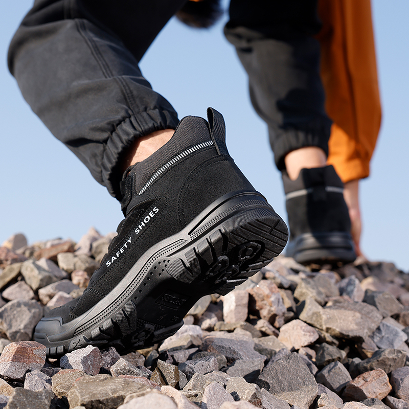 GUYISA  Black all - season high - top workwear series European standard steel toe cap anti - impact anti - puncture Kevlar sole rubber sole safety shoes