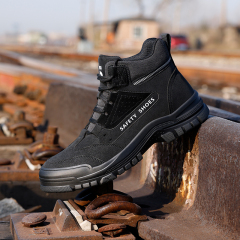 GUYISA  Black all - season high - top workwear series European standard steel toe cap anti - impact anti - puncture Kevlar sole rubber sole safety shoes