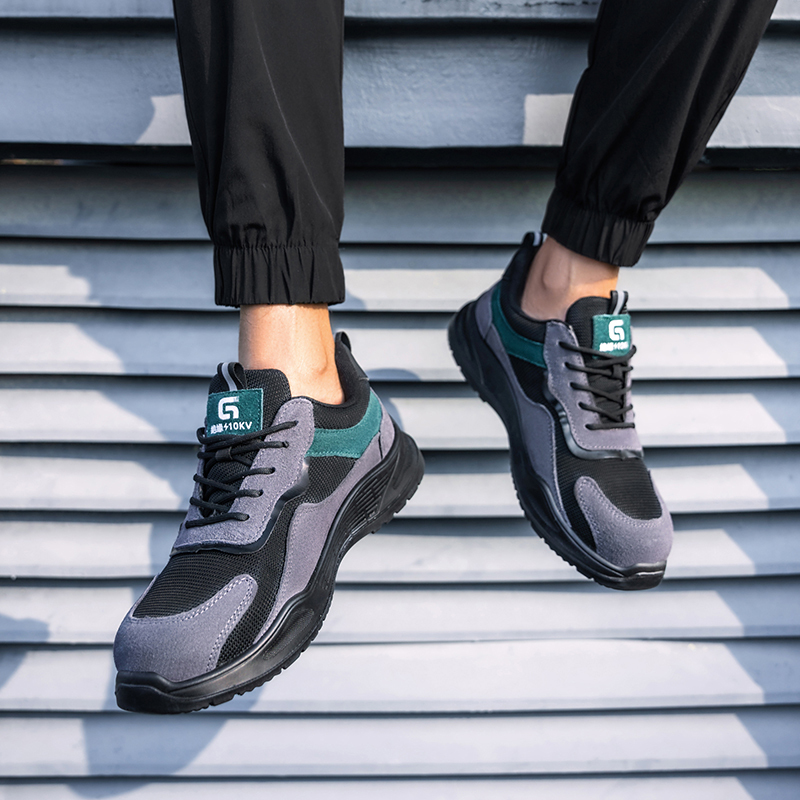 GUYISA  Grey all - season low - top sports series microfiber steel wire cloth suede standard plastic toe cap 10KV insulated anti - impact anti - puncture safety shoes