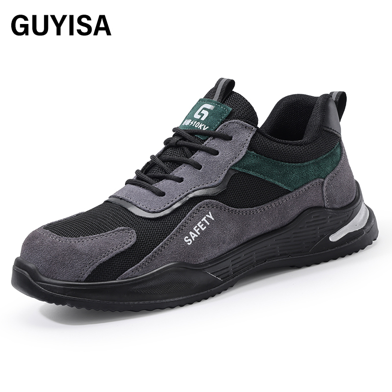 GUYISA  Grey all - season low - top sports series microfiber steel wire cloth suede standard plastic toe cap 10KV insulated anti - impact anti - puncture safety shoes