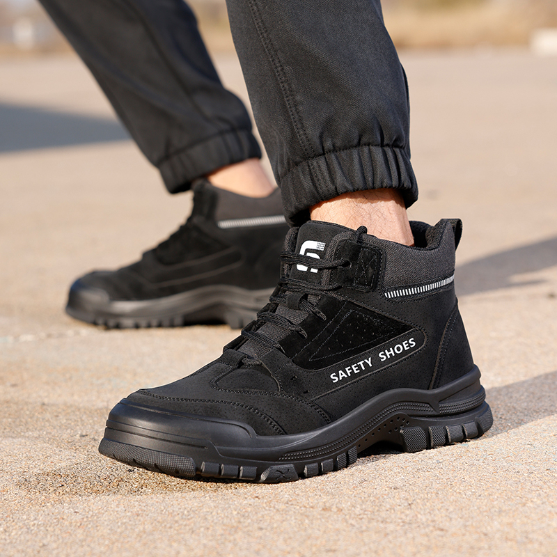 GUYISA  Black all - season high - top workwear series European standard steel toe cap anti - impact anti - puncture Kevlar sole rubber sole safety shoes
