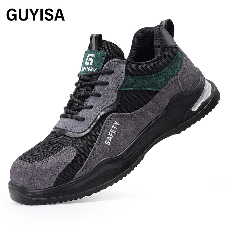 GUYISA  Grey all - season low - top sports series microfiber steel wire cloth suede standard plastic toe cap 10KV insulated anti - impact anti - puncture safety shoes