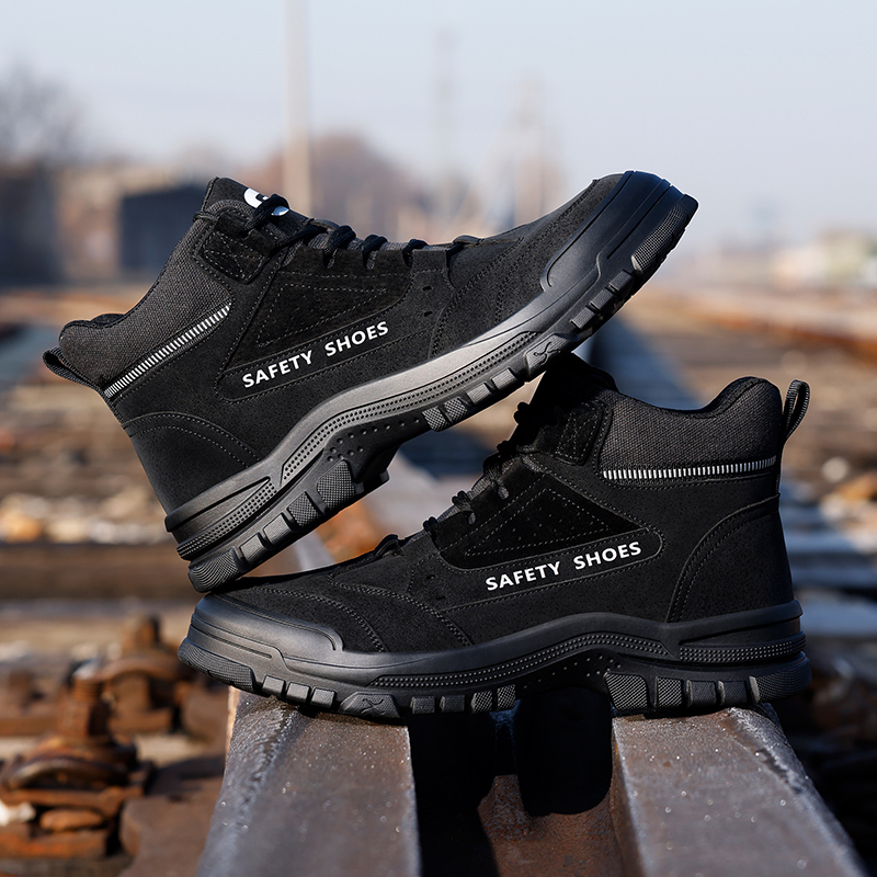 GUYISA  Black all - season high - top workwear series European standard steel toe cap anti - impact anti - puncture Kevlar sole rubber sole safety shoes