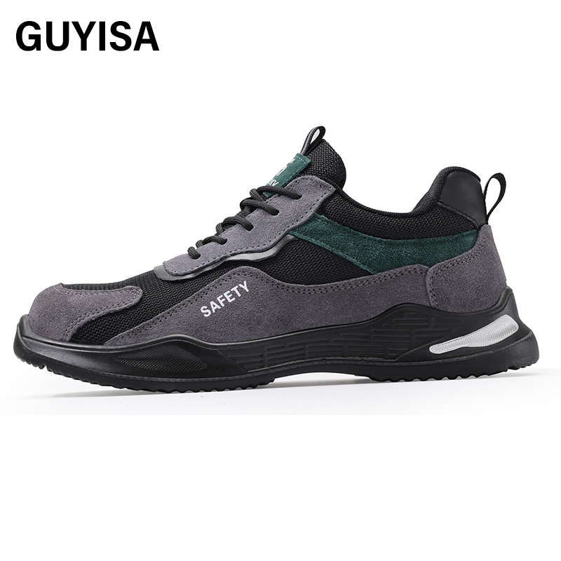 GUYISA  Grey all - season low - top sports series microfiber steel wire cloth suede standard plastic toe cap 10KV insulated anti - impact anti - puncture safety shoes