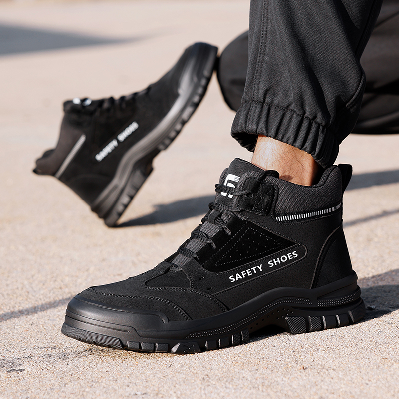 GUYISA  Black all - season high - top workwear series European standard steel toe cap anti - impact anti - puncture Kevlar sole rubber sole safety shoes