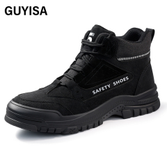 GUYISA  Black all - season high - top workwear series European standard steel toe cap anti - impact anti - puncture Kevlar sole rubber sole safety shoes